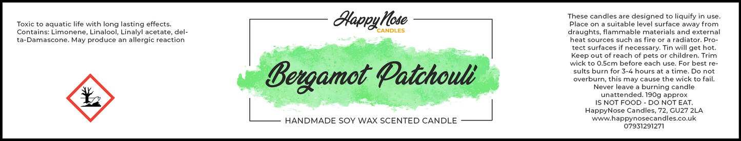 Bergamot & Patchouli Scented Candle - HappyNose Candles