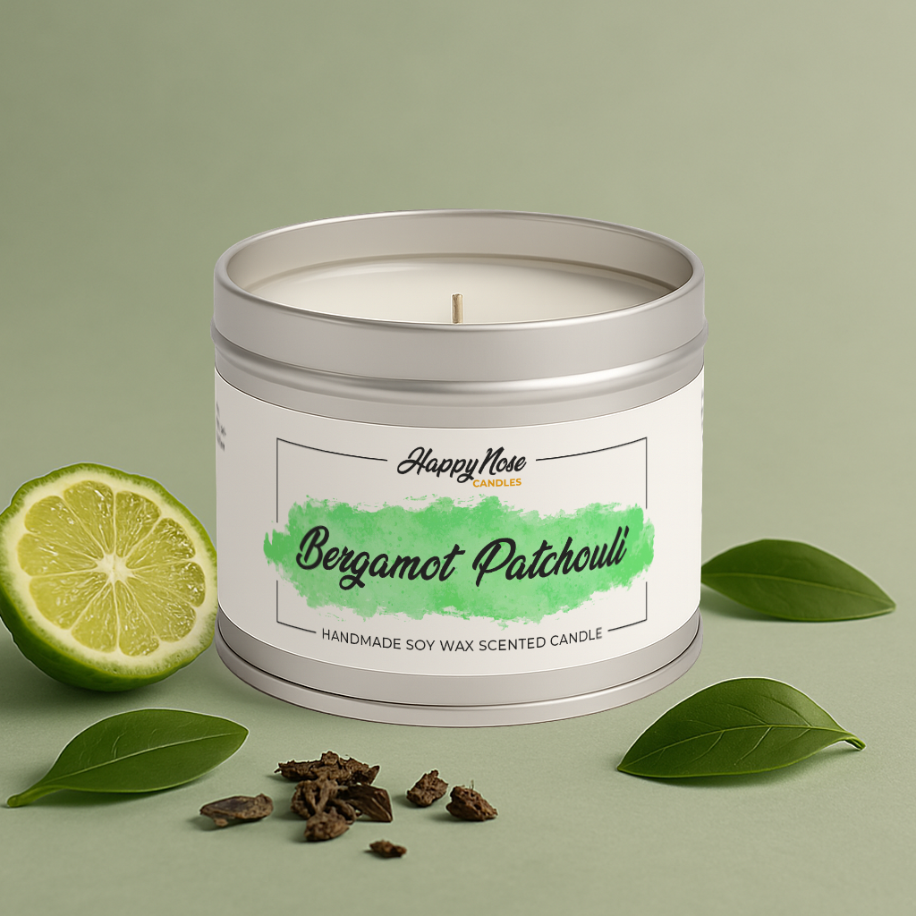 Bergamot & Patchouli Scented Candle - HappyNose Candles