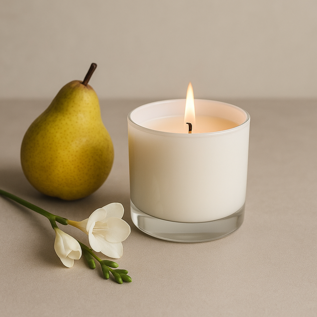 English Pear & Freesia Premium Glass Candles - HappyNose Candles