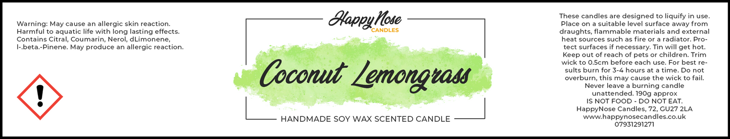 Coconut & Lemongrass Scented Candle - HappyNose Candles