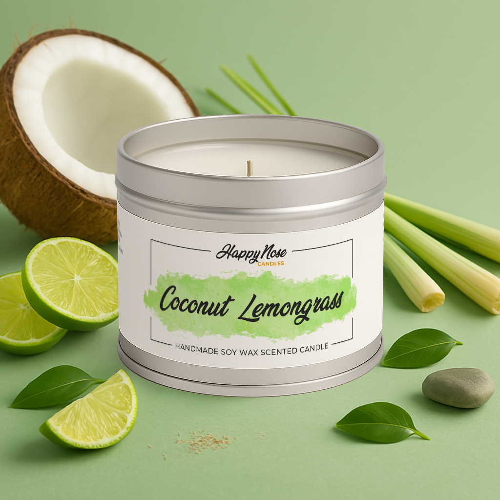 Coconut & Lemongrass Scented Candle - HappyNose Candles