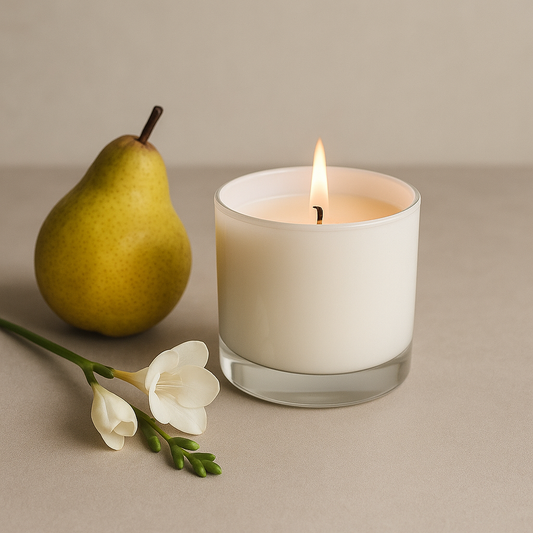 English Pear & Freesia Premium Glass Candles - HappyNose Candles