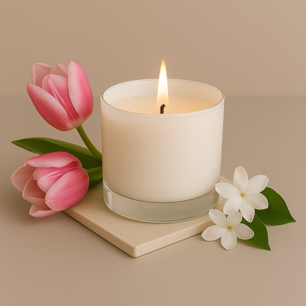 Pink Tulips & white Jasmine Premium Glass Candles - HappyNose Candles