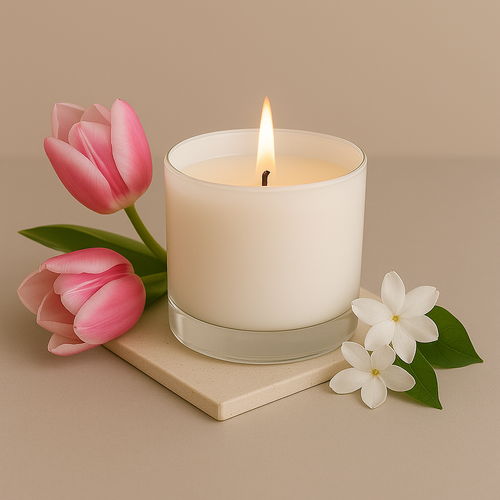 Pink Tulips & white Jasmine Premium Glass Candles - HappyNose Candles
