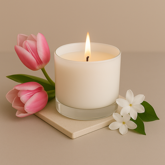 Pink Tulips & white Jasmine Premium Glass Candles - HappyNose Candles
