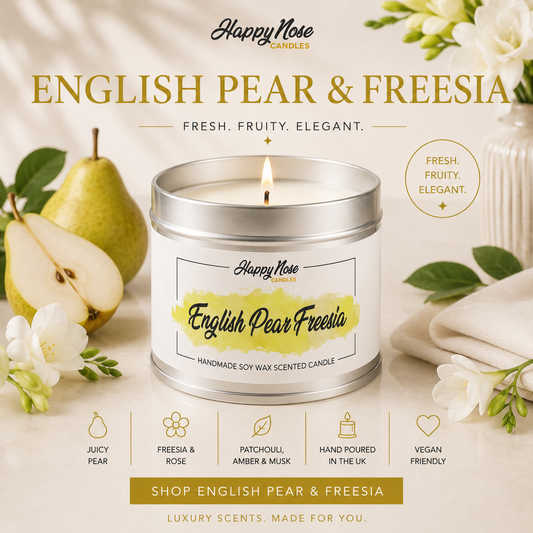 English Pear & Freesia Scented Candle - HappyNose Candles