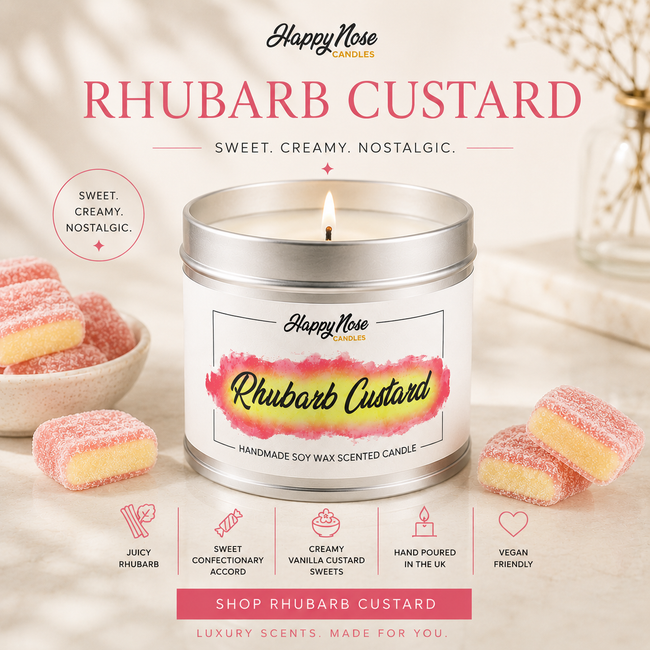 Rhubarb & Custard Scented Candle - HappyNose Candles
