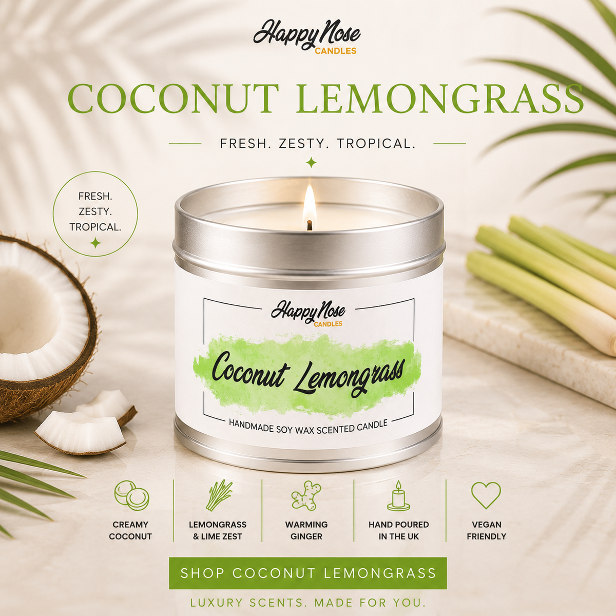 Coconut & Lemongrass Scented Candle