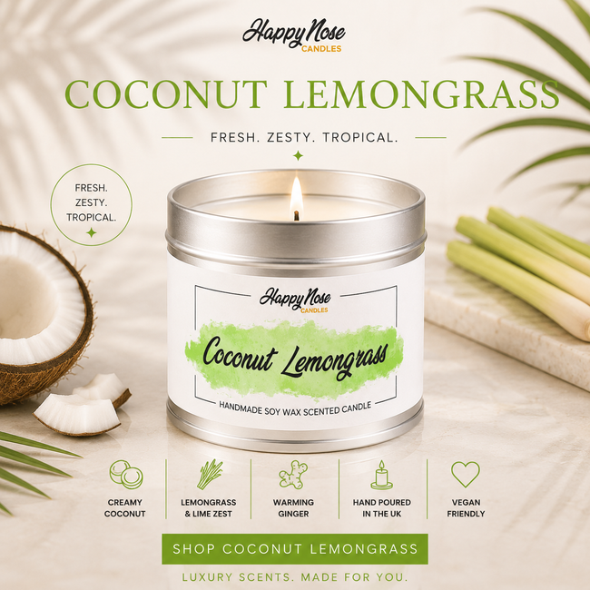 Coconut & Lemongrass Scented Candle - HappyNose Candles