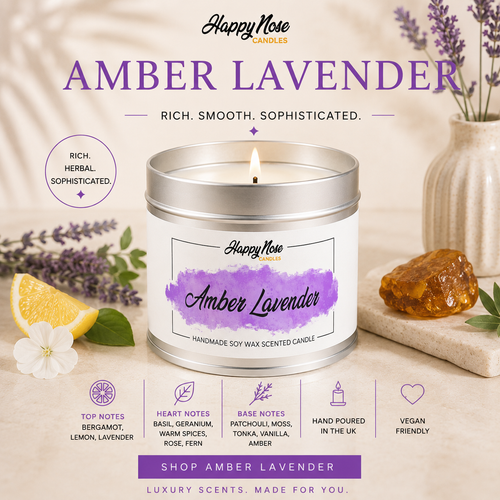 Amber & Lavender Scented Candle - HappyNose Candles