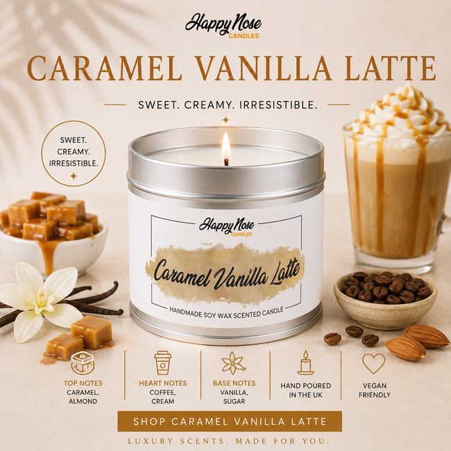 Caramel Vanilla Latte Scented Candle - HappyNose Candles