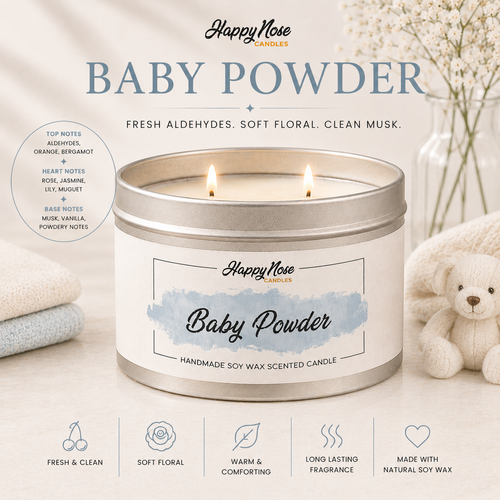Baby Powder Large Double Wick Candle - HappyNose Candles