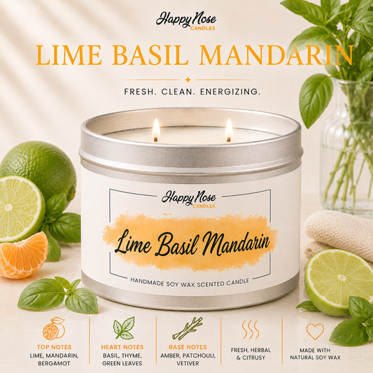 Lime Basil Mandarin Large Double Wick Candle - HappyNose Candles