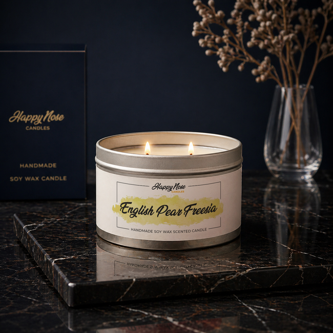 English Pear & Freesia Large Double Wick Candle - HappyNose Candles