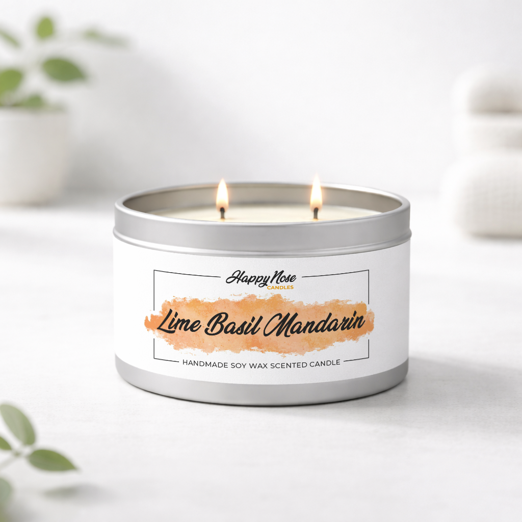 Lime Basil Mandarin Large Double Wick Candle - HappyNose Candles