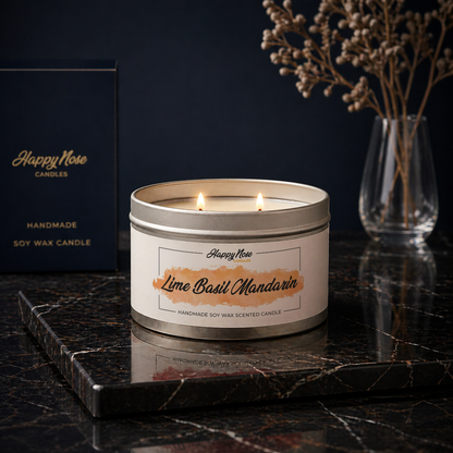 Lime Basil Mandarin Large Double Wick Candle - HappyNose Candles