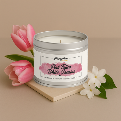 Pink Tulips & White Jasmine Scented Candle - HappyNose Candles