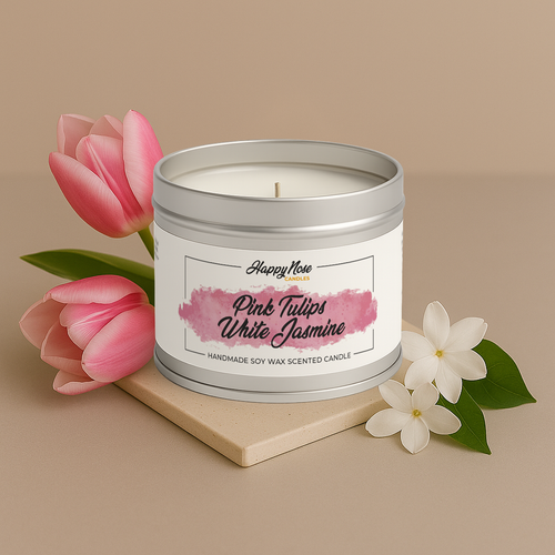 Pink Tulips & White Jasmine Scented Candle - HappyNose Candles
